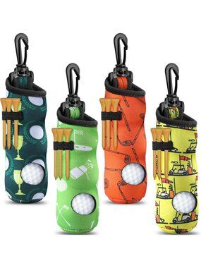 4-Piece Golf Tee Holder Set | Ball Carry Bag Pouch & Keychain Clip | Perfect